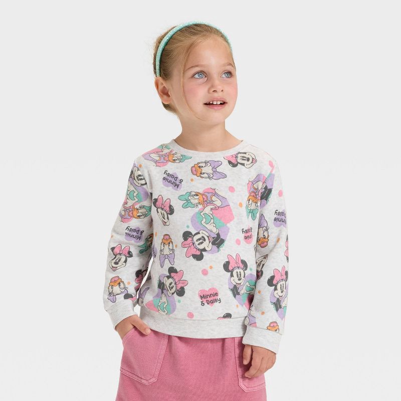 slide 1 of 3, Toddler Girls' Disney Minnie Mouse Daisy Duck Fleece Sweatshirt - Heather Gray 5T, 1 ct