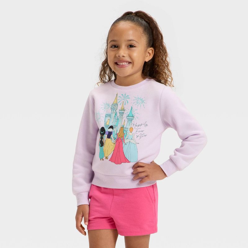 slide 1 of 4, Toddler Girls' Disney Princess Castle Fleece Sweatshirt - Purple 4T, 1 ct