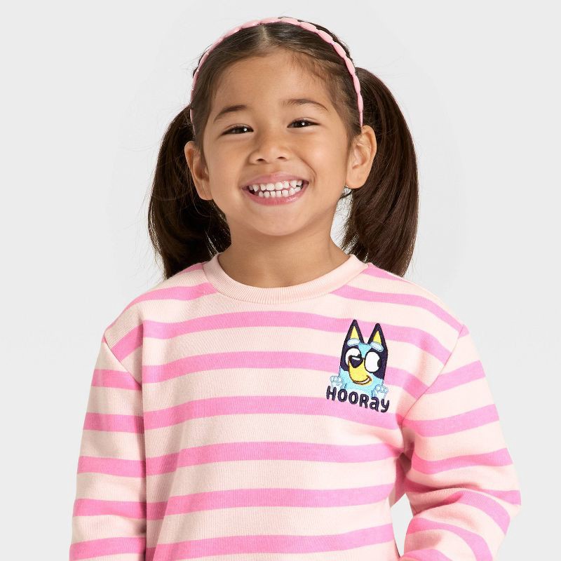 slide 2 of 4, Toddler Girls' Bluey Striped Fleece Sweatshirt - Coral Pink 12M, 1 ct