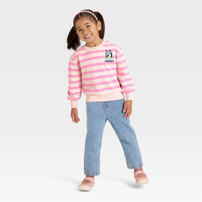slide 4 of 4, Toddler Girls' Bluey Striped Fleece Sweatshirt - Coral Pink 12M, 1 ct