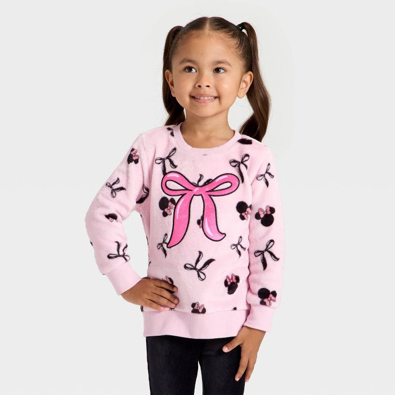 slide 3 of 4, Toddler Girls' 2pc Disney Minnie Mouse Bow Cozy Woobie Pullover and Velour Bottom Set - Pink 3T, 2 ct