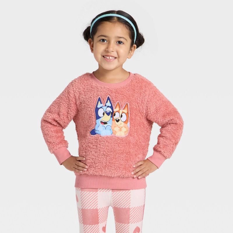 slide 3 of 4, Bluey Toddler Girls' 2pc Disney Minnie Mouse Bow Cozy Woobie Sweatshirt and Velour Pant Set - Pink 4T, 2 ct