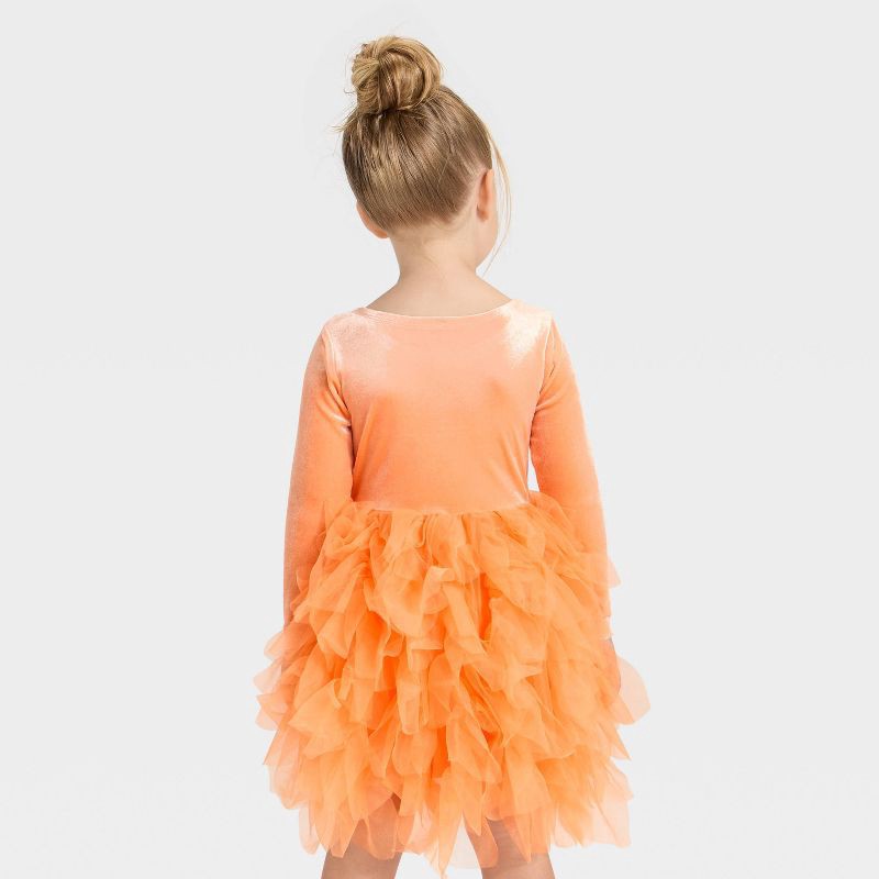 slide 2 of 4, Mad Engine Toddler Girls' Halloween Pumpkin Jack-o'-lantern Tulle Dress - Orange 4T, 1 ct