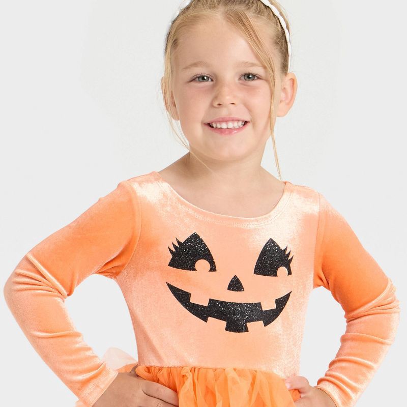slide 4 of 4, Mad Engine Toddler Girls' Halloween Pumpkin Jack-o'-lantern Tulle Dress - Orange 5T, 1 ct
