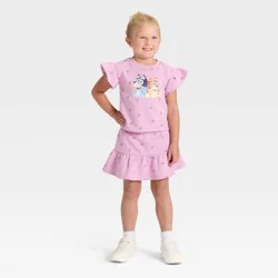 Toddler Girls' 2pc Bluey Bingo Short Sleeve Top and Skort Set - Pink 2T