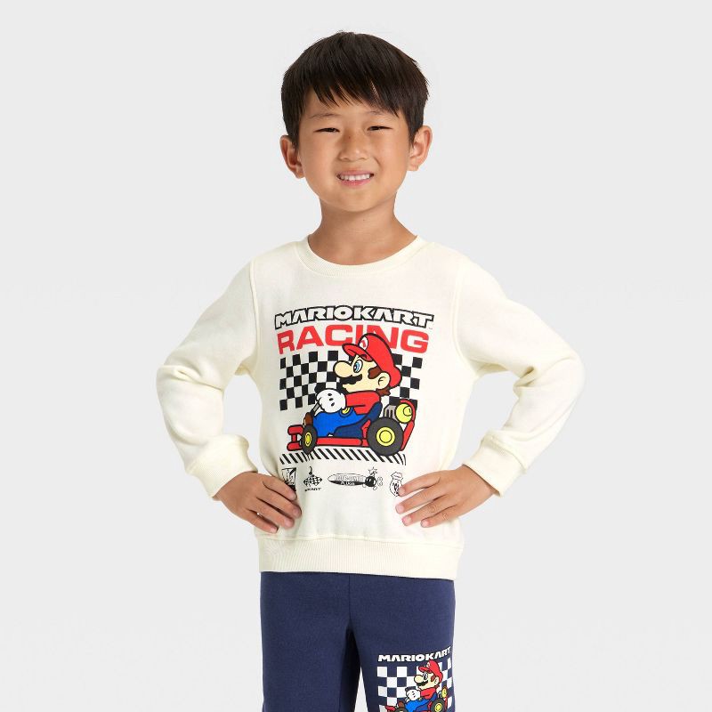 slide 3 of 4, Toddler Boys' 2pc Nintendo Mario Kart Fleece Pullover and Bottom Set - Blue/Ivory 3T, 2 ct
