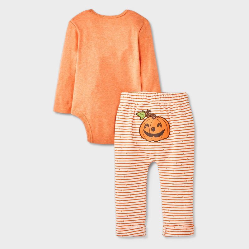 slide 3 of 5, Baby 2pc Disney Winnie The Pooh Pumpkin My First Halloween Long Sleeve Bodysuit & Bottom Set - Orange 6-9M, 2 ct