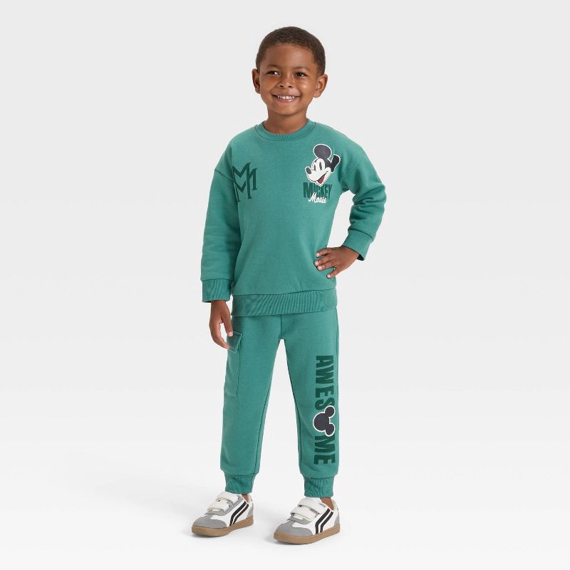 slide 1 of 4, Toddler Boys' 2pc Disney Mickey Mouse Fleece Pullover and Bottom Set - Green 4T, 2 ct