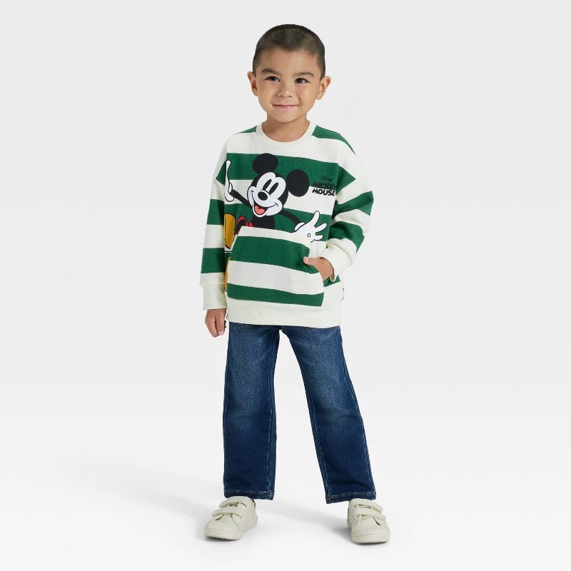 slide 4 of 4, Toddler Boys' Disney Mickey Mouse Striped Fleece Pullover - Green 2T, 1 ct