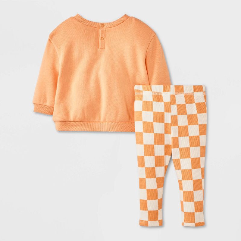 slide 4 of 4, Grayson Mini Baby 2pc Teddy Bear Halloween Pumpkin Pullover & Checkered Bottom Set - Orange 18M, 2 ct