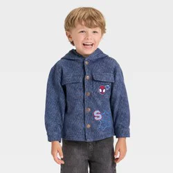 Toddler Boys' Marvel Spider-Man Knit Denim Button-Up Hoodie Jacket - Blue 12M