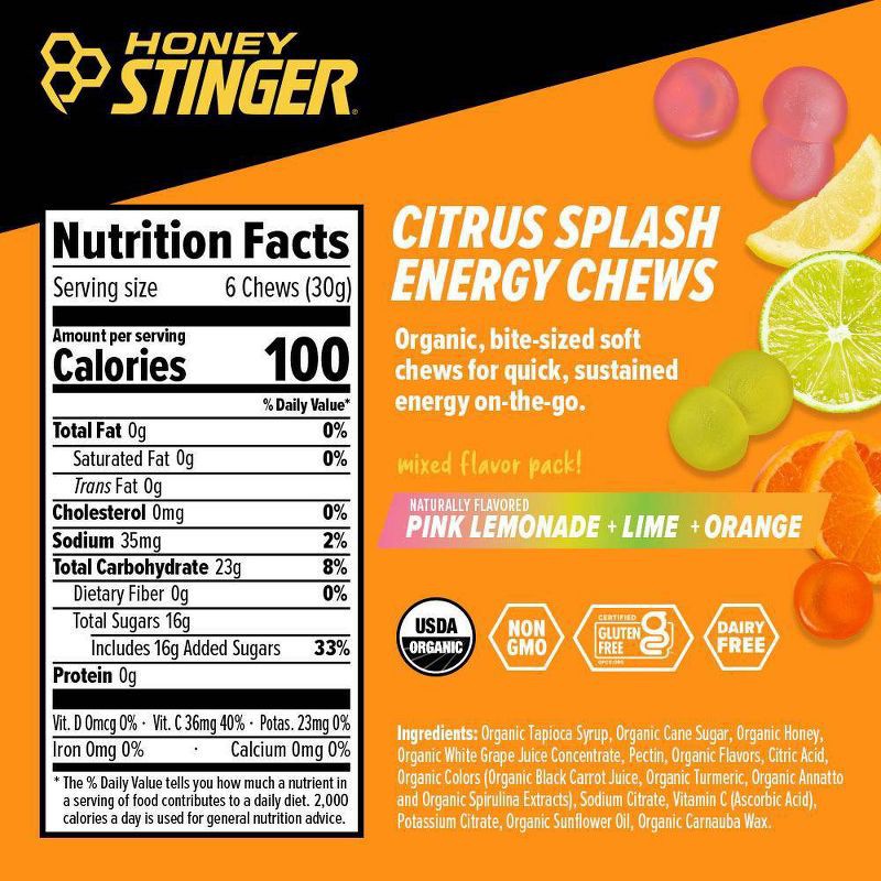 slide 2 of 7, Honey Stinger Energy Chew Citrus Splash Energy Gels - 1.8 oz, 1.8 oz