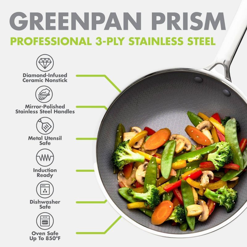 slide 5 of 11, GreenPan Prism 10" Hybrid Stainless Steel and Ceramic Nonstick Wok, 1 ct