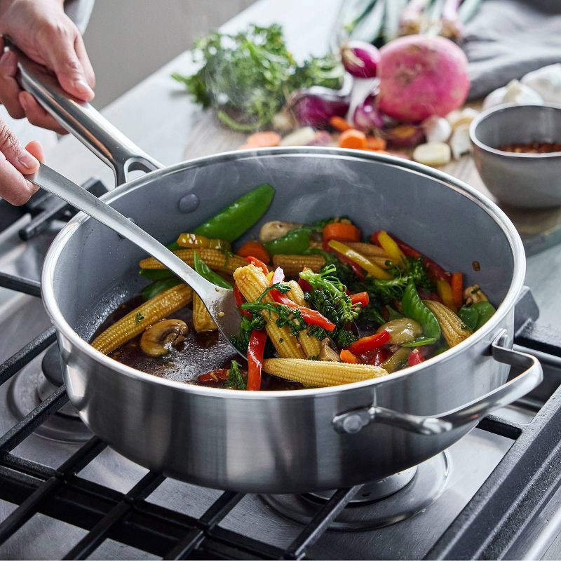 slide 2 of 11, GreenPan Prism 5qt Hybrid Stainless Steel and Ceramic Nonstick Saute Pan with Lid, 5 qt