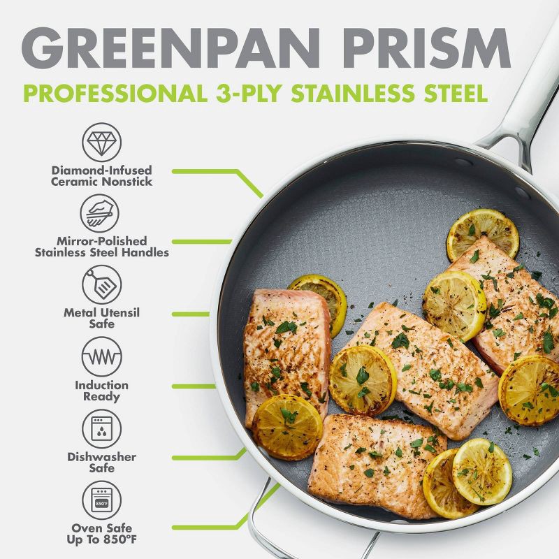 slide 5 of 11, GreenPan Prism 5qt Hybrid Stainless Steel and Ceramic Nonstick Saute Pan with Lid, 5 qt