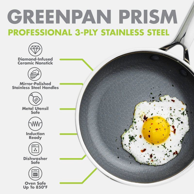 slide 5 of 11, GreenPan Prism 8" Hybrid Stainless Steel and Ceramic Nonstick Fry Pan, 1 ct