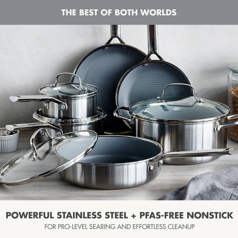 slide 7 of 12, GreenPan Prism 10pc Hybrid Stainless Steel and Ceramic Nonstick Cookware Set, 10 ct