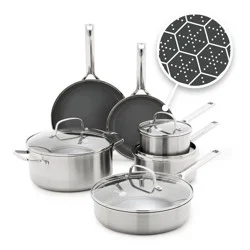 GreenPan Prism 10pc Hybrid Stainless Steel and Ceramic Nonstick Cookware Set