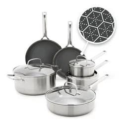 GreenPan Prism 10pc Hybrid Stainless Steel and Ceramic Nonstick Cookware Set