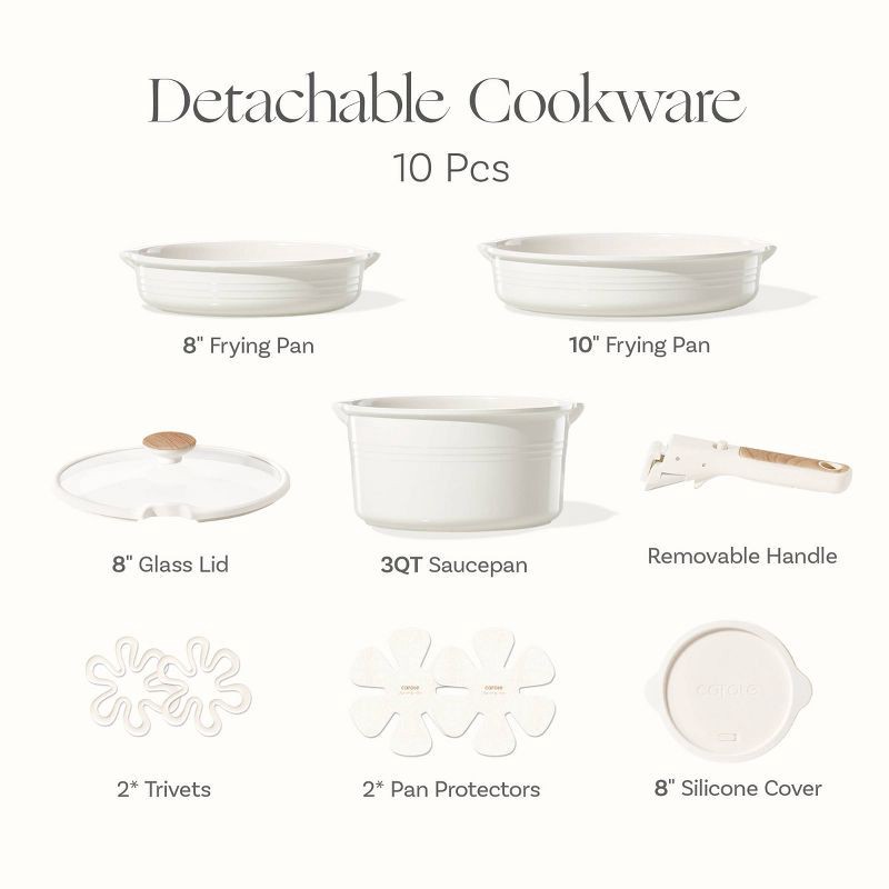slide 4 of 6, Carote 10pc Ceramic Nonstick Cookware Set with Detachable Handle Cream, 10 ct