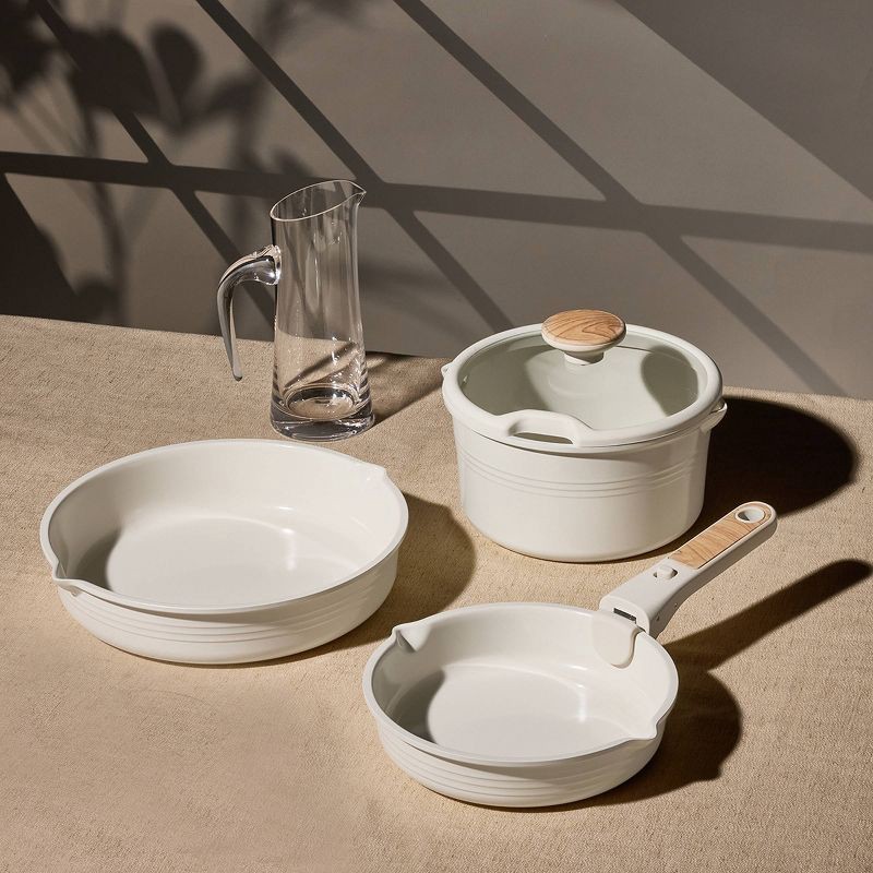 slide 5 of 6, Carote 10pc Ceramic Nonstick Cookware Set with Detachable Handle Cream, 10 ct