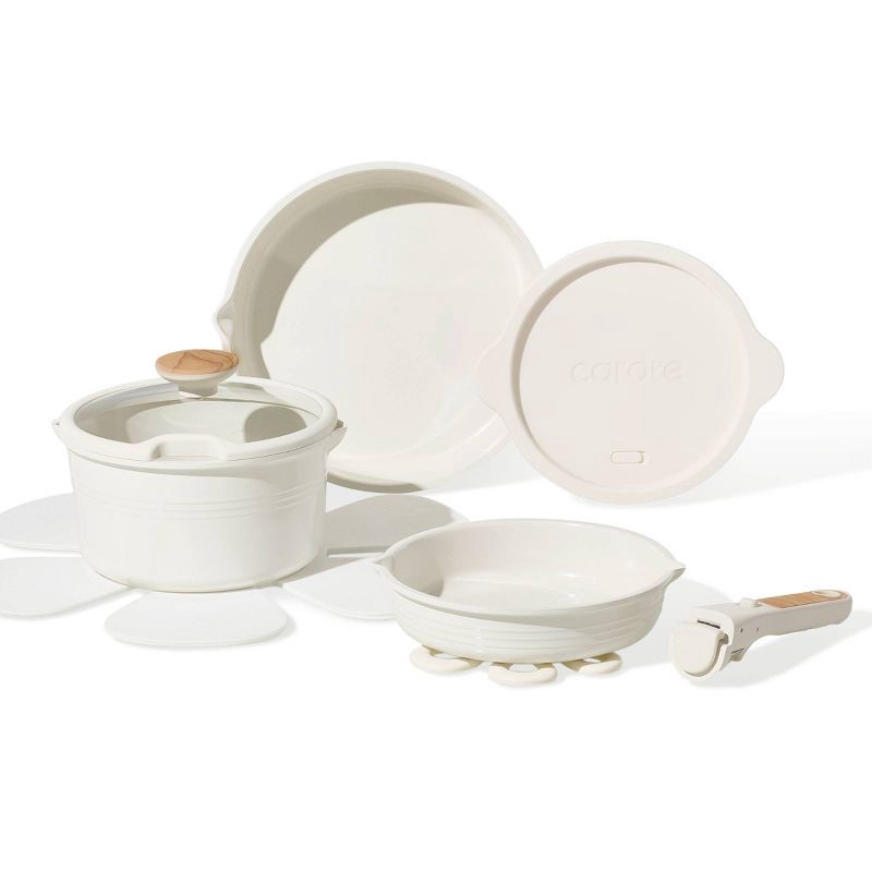 slide 1 of 6, Carote 10pc Ceramic Nonstick Cookware Set with Detachable Handle Cream, 10 ct