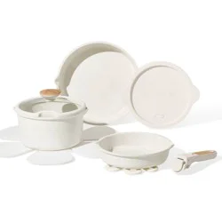 Carote 10pc Ceramic Nonstick Cookware Set with Detachable Handle Cream