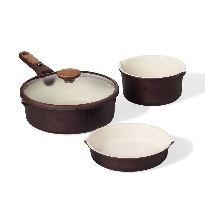 slide 2 of 6, Carote 24pc Ceramic Nonstick Cookware Set with Detachable Handle Brown, 24 ct