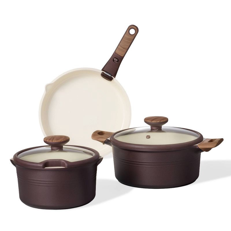 slide 3 of 6, Carote 24pc Ceramic Nonstick Cookware Set with Detachable Handle Brown, 24 ct