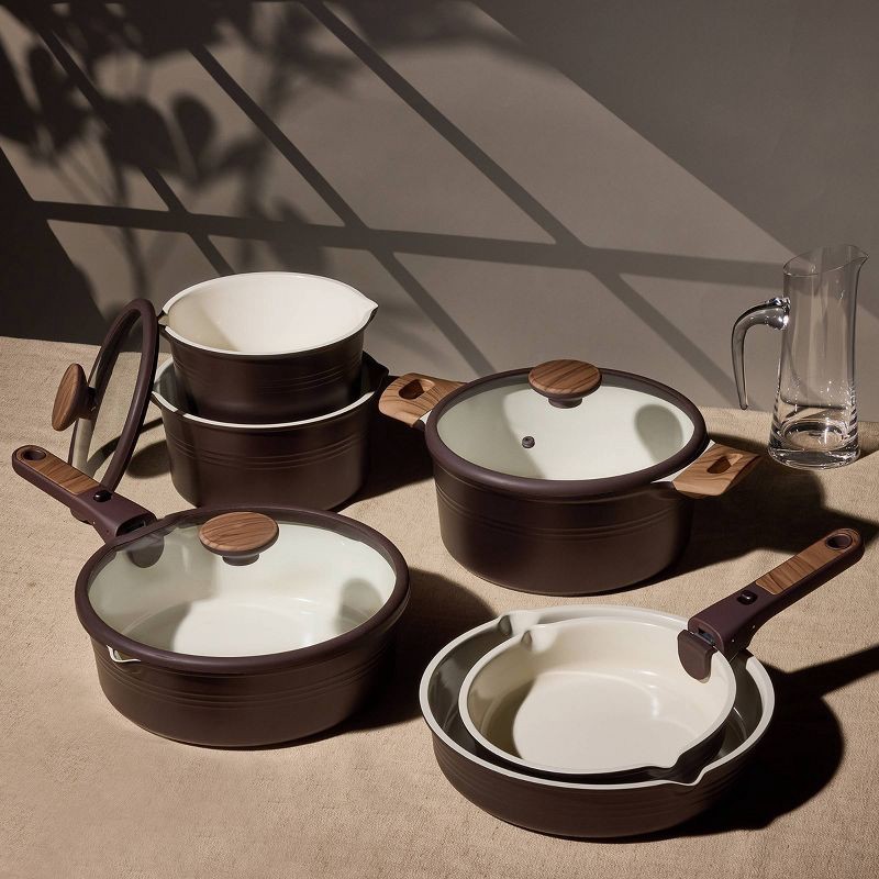 slide 5 of 6, Carote 24pc Ceramic Nonstick Cookware Set with Detachable Handle Brown, 24 ct