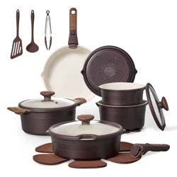 Carote 24pc Ceramic Nonstick Cookware Set with Detachable Handle Brown