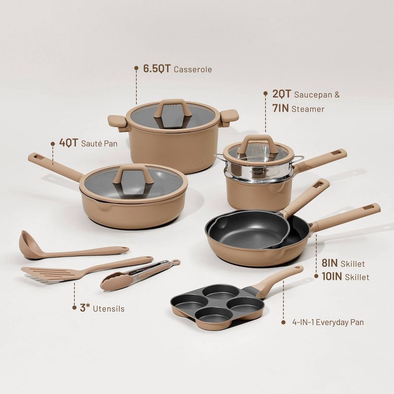 slide 3 of 8, Carote 21pc Nonstick Cookware Set Taupe, 21 ct