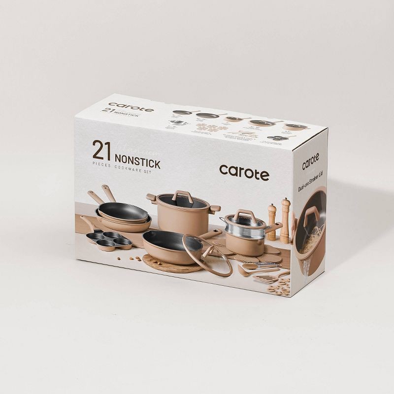slide 7 of 8, Carote 21pc Nonstick Cookware Set Taupe, 21 ct