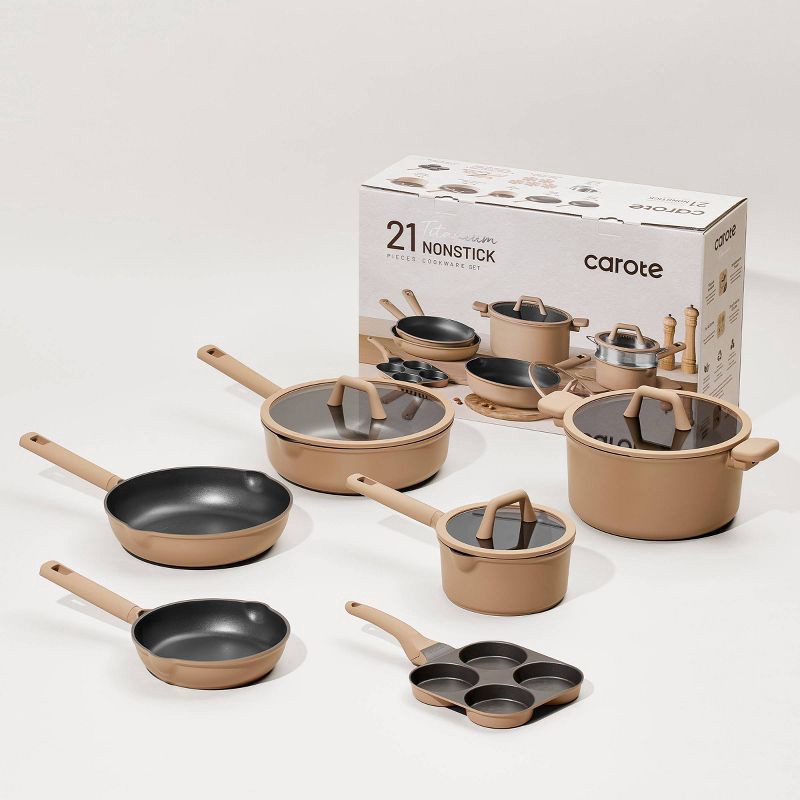 slide 8 of 8, Carote 21pc Nonstick Cookware Set Taupe, 21 ct