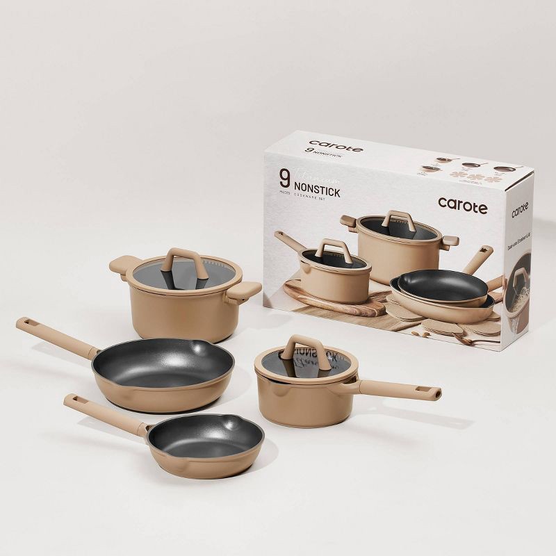 slide 6 of 6, Carote 9pc Nonstick Cookware Set Taupe, 9 ct