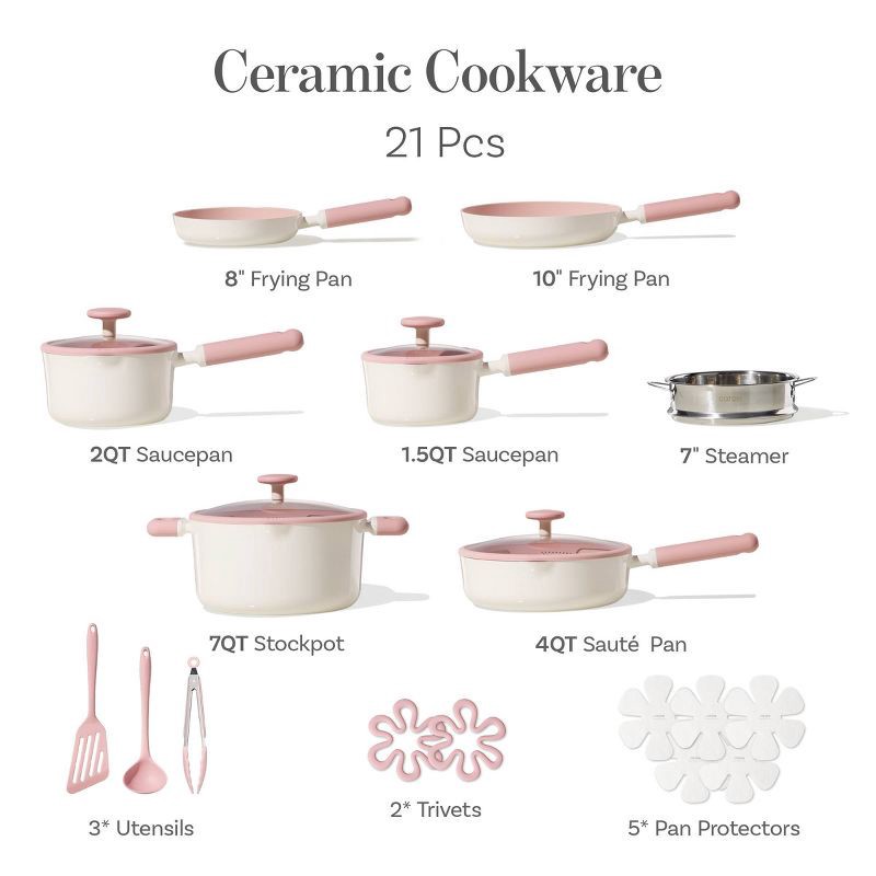 slide 4 of 6, Carote 21pc Ceramic Nonstick Cookware Set Pink, 21 ct