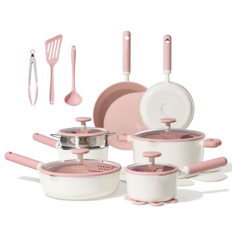 slide 1 of 6, Carote 21pc Ceramic Nonstick Cookware Set Pink, 21 ct