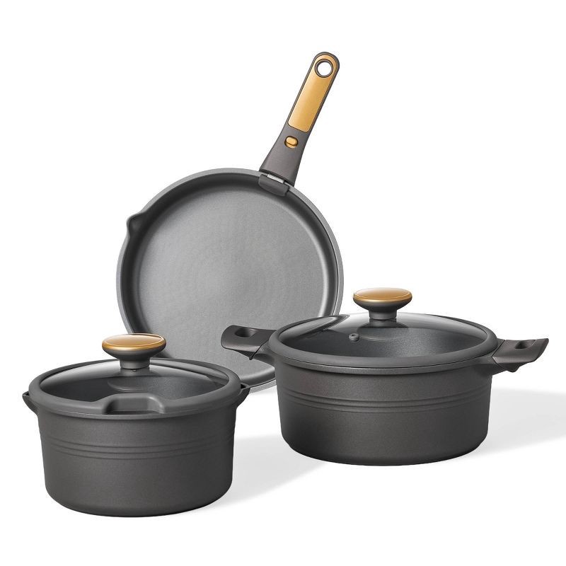 slide 3 of 6, Carote 24pc Nonstick Cookware Set with Detachable Handle Black, 24 ct