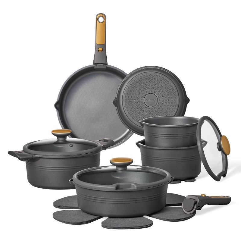 slide 1 of 6, Carote 24pc Nonstick Cookware Set with Detachable Handle Black, 24 ct