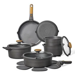 Carote 24pc Nonstick Cookware Set with Detachable Handle Black
