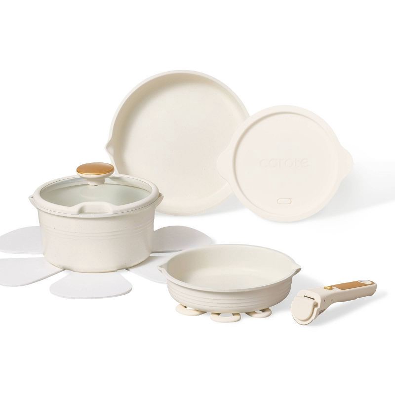 slide 1 of 6, Carote 10pc Nonstick Cookware Set with Detachable Handle White, 10 ct