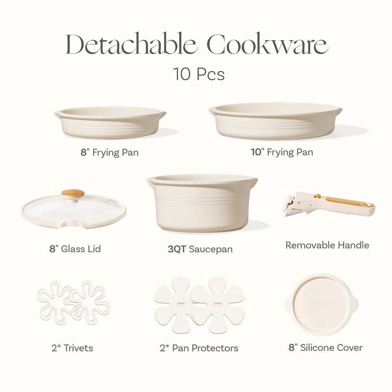 slide 4 of 6, Carote 10pc Nonstick Cookware Set with Detachable Handle White, 10 ct
