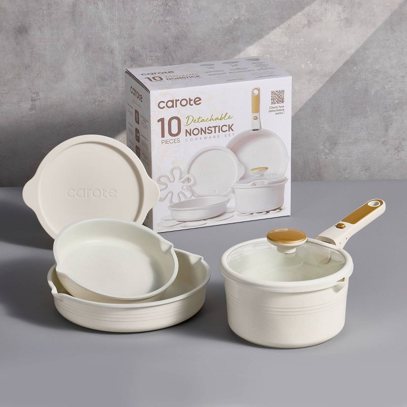 slide 6 of 6, Carote 10pc Nonstick Cookware Set with Detachable Handle White, 10 ct