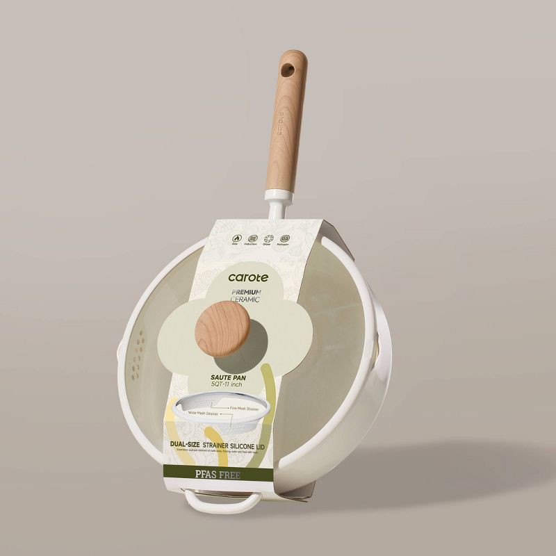 slide 7 of 7, Carote 5qt Ceramic Nonstick Saute Pan with Lid Cream, 5 qt