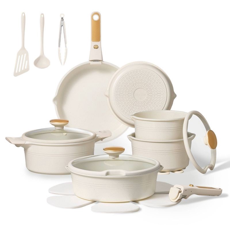 slide 1 of 6, Carote 24pc Nonstick Cookware Set with Detachable Handle White, 24 ct