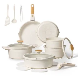 Carote 24pc Nonstick Cookware Set with Detachable Handle White