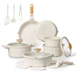 Carote 24pc Nonstick Cookware Set with Detachable Handle White