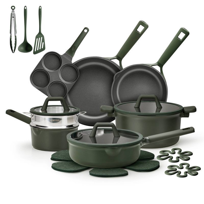 slide 1 of 8, Carote 21pc Nonstick Cookware Set Dark Green, 21 ct