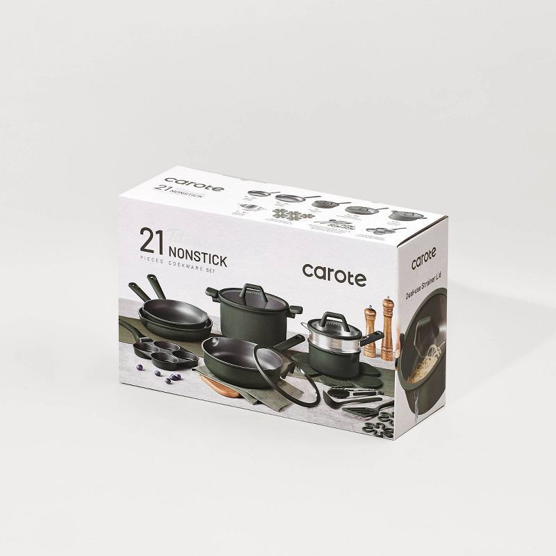 slide 7 of 8, Carote 21pc Nonstick Cookware Set Dark Green, 21 ct
