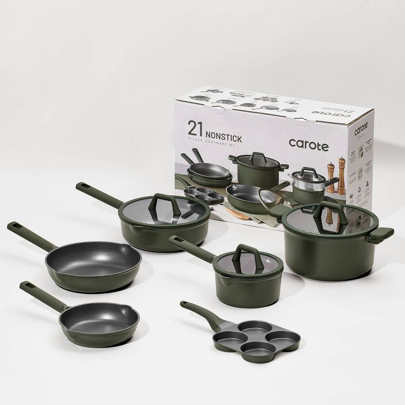 slide 8 of 8, Carote 21pc Nonstick Cookware Set Dark Green, 21 ct